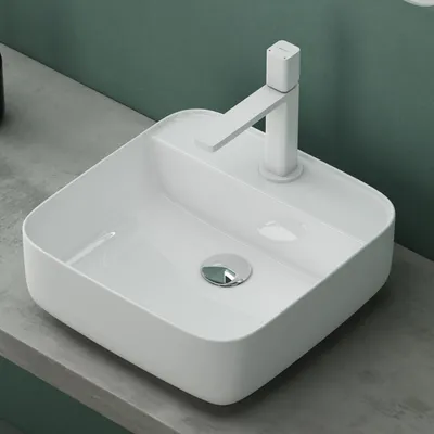 Produktbild von Mai & Mai Waschbecken Aufsatzwaschbecken BTH: 38,5x38,5x14cm Waschschale Waschtisch aus Keramik in Weiß mit Armaturloch Brüssel107
