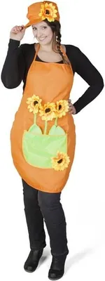 A woman wearing a gardener costume.