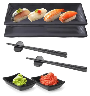 Sushi-Tafelset 8-teilig, 2 Teller, 2 Dipschalen, 2 Paar Stäbchen