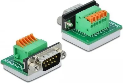 Produktbild von D-Sub9 Stecker auf Terminalblock Adapter mit Drucktaster, 6-polig