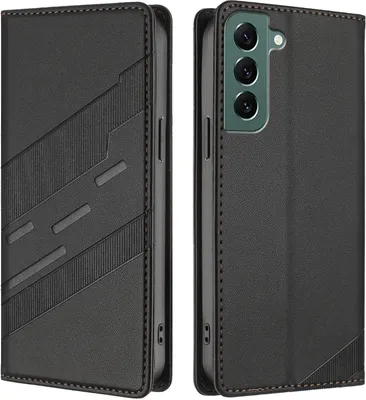Produktbild von Hülle für Samsung Galaxy S22+ 5G, Kunstleder Brieftaschen Handyhülle mit Kartenfach und Standfunktion Schwarz