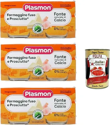 Produktbild von Plasmon Formaggino fuso e prosciutto 3x (2x80g) Mit italienischem Milch, natürlich, ohne Räume hinzugefügt + Italian Gourmet polpa 400g