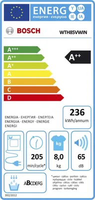 Produktbild von Bosch Serie 4 WTH85VWIN, Freistehend, Frontlader, Wärmepumpe, Weiß, Drehregler, Berührung, Rechts