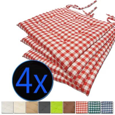 Produktbild von Stuhlkissen Nizza 38x38 cm 4er Pack Sitzkissen mit Steppung, Farbe:Karo-Rot