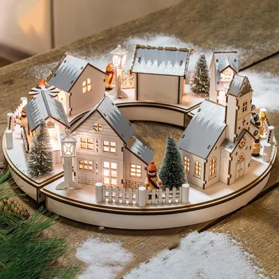 Produktbild von Weihnachtsdorf mit Beleuchtung, batteriebetrieben mit Timer, Weihnachtsdeko 150087