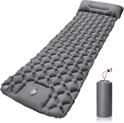 Produktbild von Isomatte Selbstaufblasend,Luftmatratze Camping,200x70x7cm,Grau,wasserdichte Schlafmatte mit Fußpumpe+Kissen,Ultraleicht,Tragbar und ergonomische