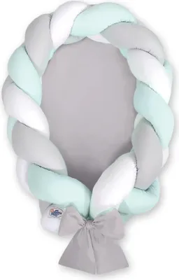 Image de Lit pour bébé tressé 2 en 1 blanc gris menthe