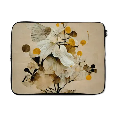 Produktbild von MuchoWow® Laptop Hülle 15 Zoll Blumen - Pflanzen - Gold - Vintage Laptoptasche - Laptoptasche - Sleeve - Rundum-Schutz