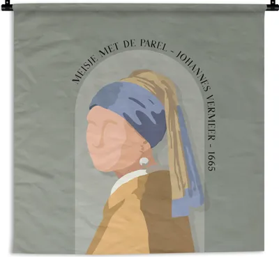 Produktbild von MuchoWow® Wandteppich Wandbehang Pastell - Mädchen mit Perlenohrring - Grün - Alte Meister 90x90 cm Tapisserie Dekoration Wandtuch - Wandaufhänger