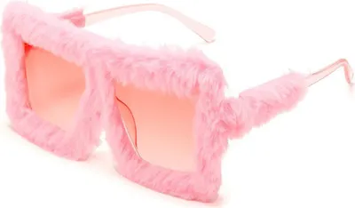 Produktbild von Damen-Sonnenbrille, flauschiger Plüschbesatz, länglicher PC-Rahmen, UV-Schutz, Sonnenschutzbrille für Clubpartys, Fotografie