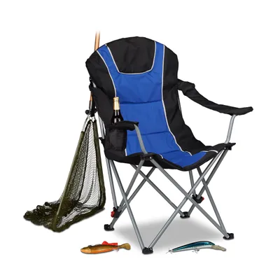 Obrázok produktu pre 2 x skladacie kempingové stoličky, polstrované nastaviteľné operadlo, skladacie rybárske stoličky, VxŠxH: 108x90x72 cm, modro-čierne