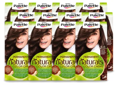 Imagen del producto de 12 tintas para el cabello Poly Palette, tono castaño medio 5-0, 115 ml cada una. Paquete económico de 12 unidades