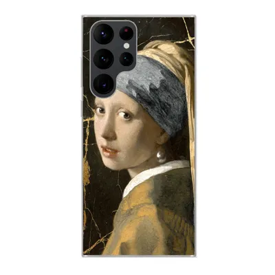 Produktbild von MuchoWow® Handyhülle Schutzhülle Hülle für Samsung Galaxy S22 Ultra Mädchen mit einem Perlenohrring - Marmor - Gold Silikon Softcase Handy Hülle - Abbildung