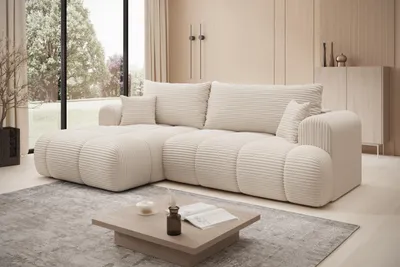 Produktbild von Ecksofa TREVIO Links in Beige Stoff TILIA-Cord  260 × 93 x 165 cm – Modernes Designsofa mit Ottomane