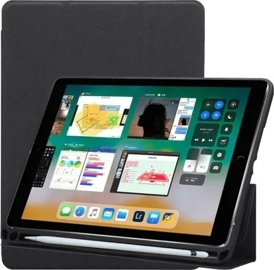 Produktbild von Mobigear Tri-Fold Gel iPad 6 (2018) Hülle TPU,Kunstleder Klapphülle + Stifthalter - Schwarz