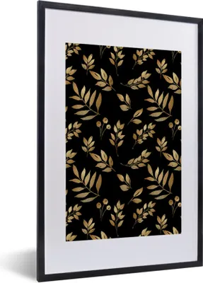 Produktbild von MuchoWow® MuchoWow® Gerahmtes Poster Muster - Blätter - Gold 40x60 cm - Poster mit zchwarzem Bilderrahmen - Poster in Rahmen