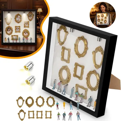 Produktbild von DIY Museum Silhouette Box, Foto Erinnerungsanzeige Set mit 8 Mini Goldene Rahmen und 8 Zufällig Figuren, für Jahrestag, Hochzeit, Heimdekoration