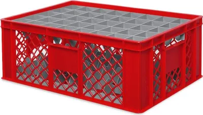 Produktbild von Gläserkiste 600x400 mm für 40 Gläser bis 205 mm Höhe/Durchmesser 67 mm, rot