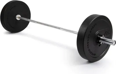 Produktbild von Fitness Training Gewichtsstange 2,2m + Gummi Gewichtsscheiben (2x 5kg - 25kg)