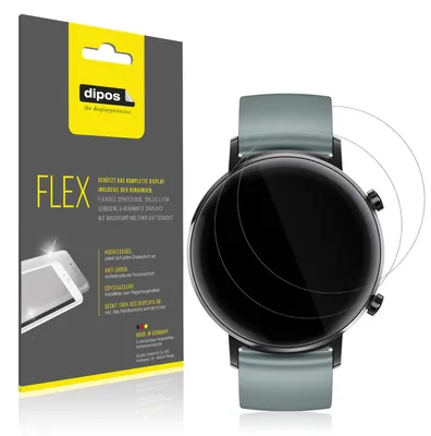 Produktbild von 2x Schutzfolie für Huawei Watch GT 2 (42mm) Folie, 100% Displayabdeckung, dipos Flex