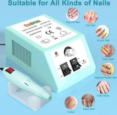 Immagine prodotto di Unyqoos® Frese elettrica per unghie 0–20.000 giri al minuto – macchina professionale per manicure e pedicure, rimozione di gel e calli, con pedale, colore verde
