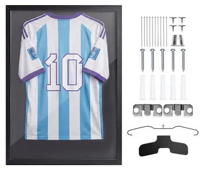 Produktbild von SucceBuy Trikotrahmen 70 x 90 cm, Holzrahmen mit PC-Platte und 98 % UV-Schutz, Objektrahmen mit Aufhängemöglichkeit, Vitrine für Baseball-, Basketball-, Football- und Hockeytrikots, Schwarz