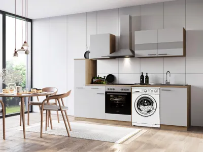 Produktbild von Küche Küchenzeile für Unterbau Waschmaschine Eiche Weiß Merle 250 cm Respekta