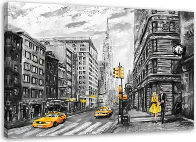 Produktbild von Leinwandbild straße in new york 120x80 cm Feeby grau wandbild bereit zum aufhängen