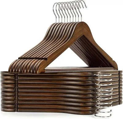 Image de Lot de 30 cintres en bois avec barres antidérapantes pour pantalons et pinces d'épaule