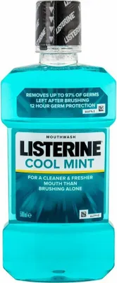A bottle of Listerine Cool Mint mouthwash.