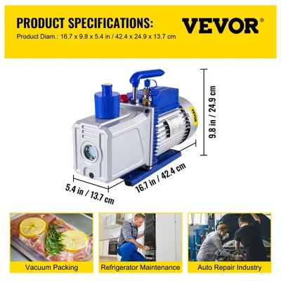 Immagine prodotto di Pompa del vuoto a due stadi, 10 CFM, 1 HP - Attrezzi per la riparazione di impianti di climatizzazione, refrigerazione e riscaldamento