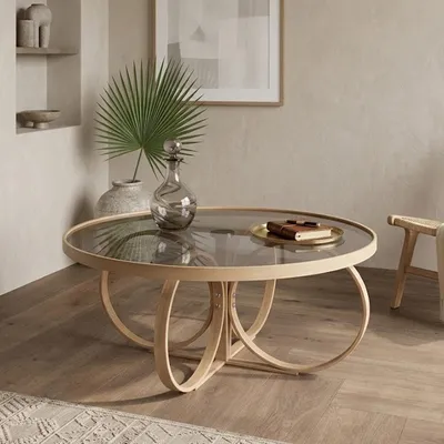 Immagine prodotto di Gargallo - Tavolino da Salotto, 100x100x47h cm Marrone Rovere, Piano in Vetro Temperato