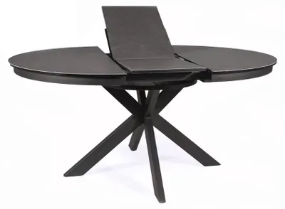Image de Table de salle à manger, table de cuisine, modèle Porto, en céramique, dimensions 120-160 x 120 x 76 cm, couleur gris anthracite et noir, extensible