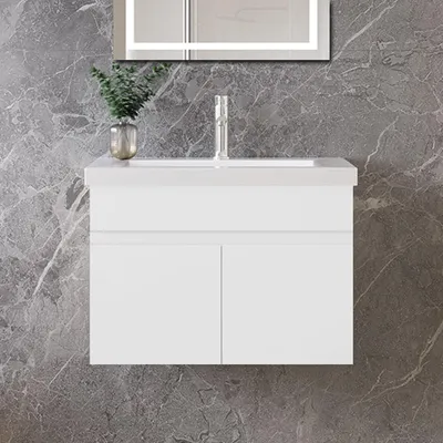 Produktbild von 60cm Mineralguss Waschtisch mit Unterschrank Badmöbel Set mit Türs Soft-close - Weiß Matt