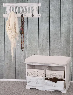 Produktbild von Szafa z ławką komoda z 2 koszami 42x62x33cm, styl shabby, vintage ~ biały
