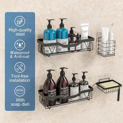 Produktbild von Famanu Badezimmerregal Wandregal mit 4 Teilen - Schwarz