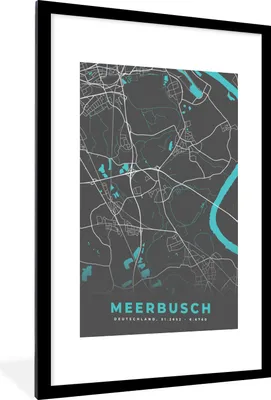 Produktbild von MuchoWow® Gerahmtes Poster Blau - Deutschland - Karte - Stadtplan - Meerbusch 60x90 cm - Poster mit Schwarzem Bilderrahmen Wandposter Rahmen Foto Bilder - Dekoration - Wandposter Wohnzimmer - Hochwertig