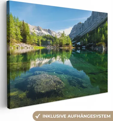 Produktbild von MuchoWow® - Leinwandbilder - Wasser - Berge - Felsen, Wandbild, Wanddeko Bilder Wohnzimmer, 120x90 cm
