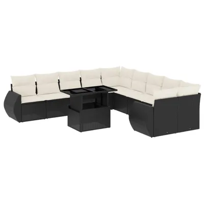 Produktbild von vidaXL 11-tlg. Garten-Sofagarnitur mit Kissen Schwarz Poly Rattan
