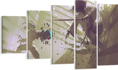 Produktbild von Bild auf Leinwand - Leinwandbild - Roboter Samurai Schwert Kämpfen - 100x60cm - Wand Bild - Wanddeko - Leinwanddruck - Bilder - Kunstdruck - Leinwand bilder - Wandkunst - EG100x60-2912