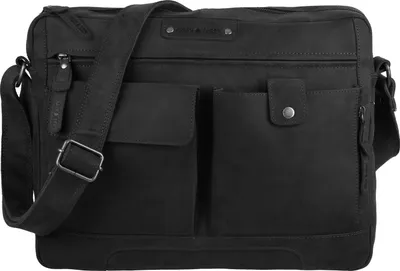 Produktbild von Greenburry Vintage Revival Leder Laptop Messenger Schultertasche 1963, Farbe:Schwarz