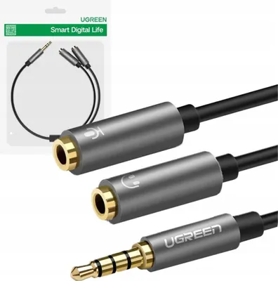 Immagine prodotto di Splitter audio Ugreen Av141 Mini Jack 3,5 Mm (maschio) a cuffie + microfono (femmina) Cavo, 20 cm (nero)
