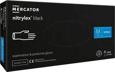 Produktbild von Mercator Medical Nitrilhandschuhe, Puderfreie Einweghandschuhe Nitrylex Black, Größe: M - 100 Stück, Deckende Undurchsichtige Schwarze Farbe, Texturierte Fingerspitzen, Latexfreie Einmalhandschuhe