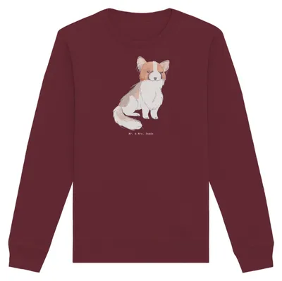Produktbild von Mr. & Mrs. Panda Baumwoll Pullover Papillon Moment Größe S - Burgundy - Geschenk, Kontinentaler Zwergspaniel, Nachhaltiger, Sweater, Pulli, Sweatshirt