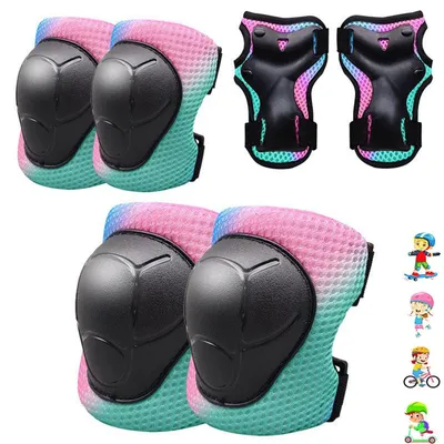 Produktbild von Knieschoner Kinder, 6 in 1 Schutzausruestung, Knieschoner Ellenbogenschuetzer Handgelenkschoner, Knieschoner Schoner Set Kinder fuer Skateboard Roller Skaten,Hellblau