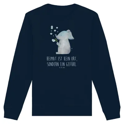 Produktbild von Mr. & Mrs. Panda Baumwoll Pullover Elefant Seifenblasen Größe M - French Navy - Geschenk, Sweater, Elefanten, Liebe, Pulli, Sweatshirt, Heimat, Liebesspruch, Nachhaltiger