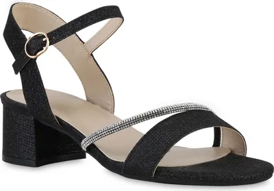 Produktbild von VAN HILL Damen Riemchensandaletten Sandaletten Glitzer Strass Party Schuhe 841568, Farbe: Schwarz, Größe: 37