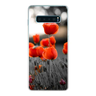 Produktbild von MuchoWow® Handyhülle Schutzhülle Hülle für Samsung Galaxy S10 Lite Rote Mohnblumen vor schwarzem und weißem Hintergrund Silikon Softcase Handy Hülle - Schutz
