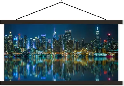 Produktbild von MuchoWow® Textilposter New York - Skyline - Amerika 90x45 cm mit schwarzem Rahmen - Klemmleisten
