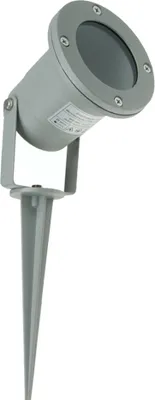 A single outdoor LED spotlight with a ground spike.